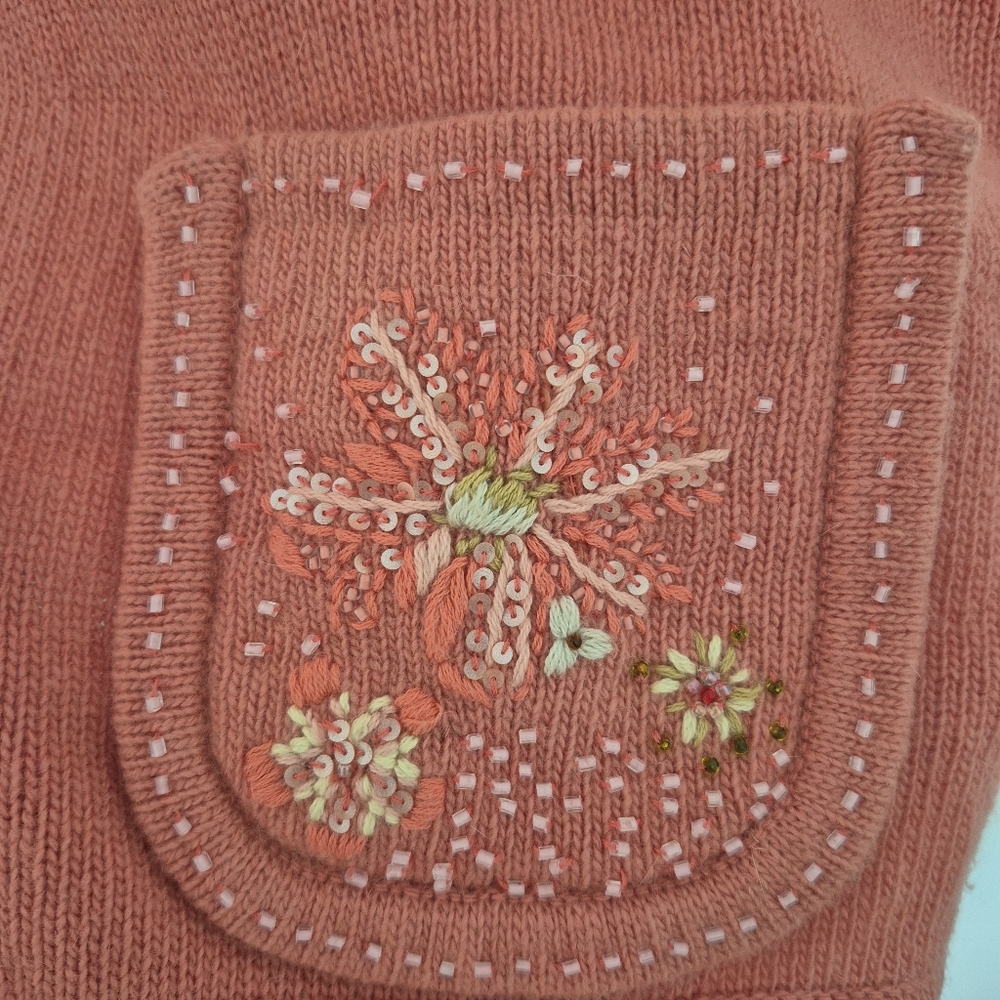 Olsen Europe Womens Quiet Lux Pink Merino Wool Blend Embroidered Cardigan Size M - Picture 4 of 5